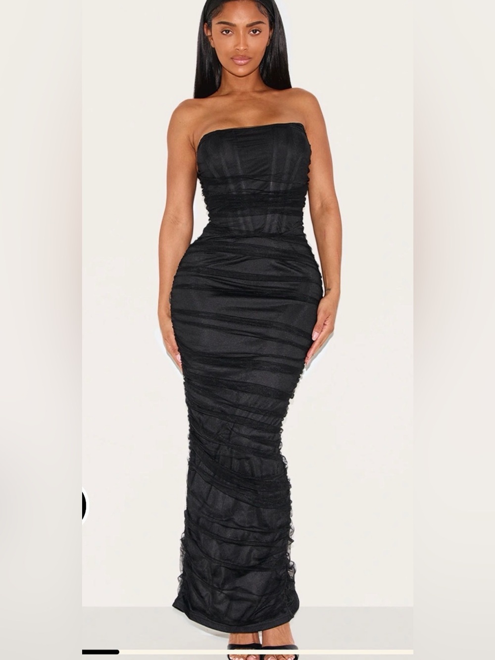 NWT PrettyLittleThing SHAPE BLACK MESH CORSET BANDEAU MAXI DRESS